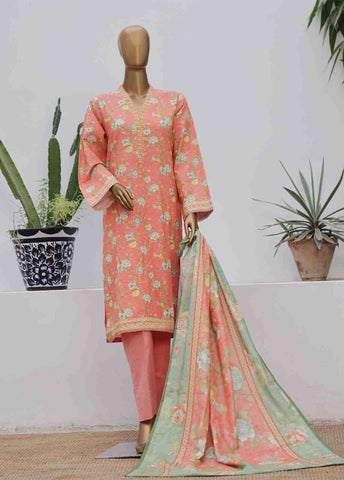 Bin Saeed Fabric - WK-060-3 Piece Khaddar Printed Suit