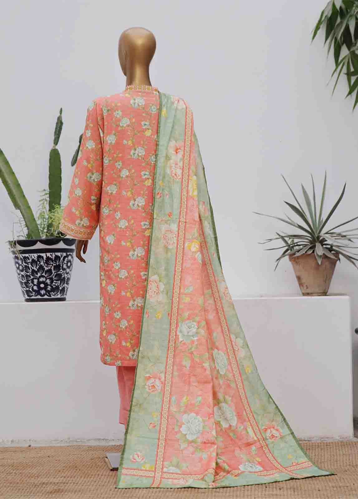 Bin Saeed Fabric - WK-060-3 Piece Khaddar Printed Suit