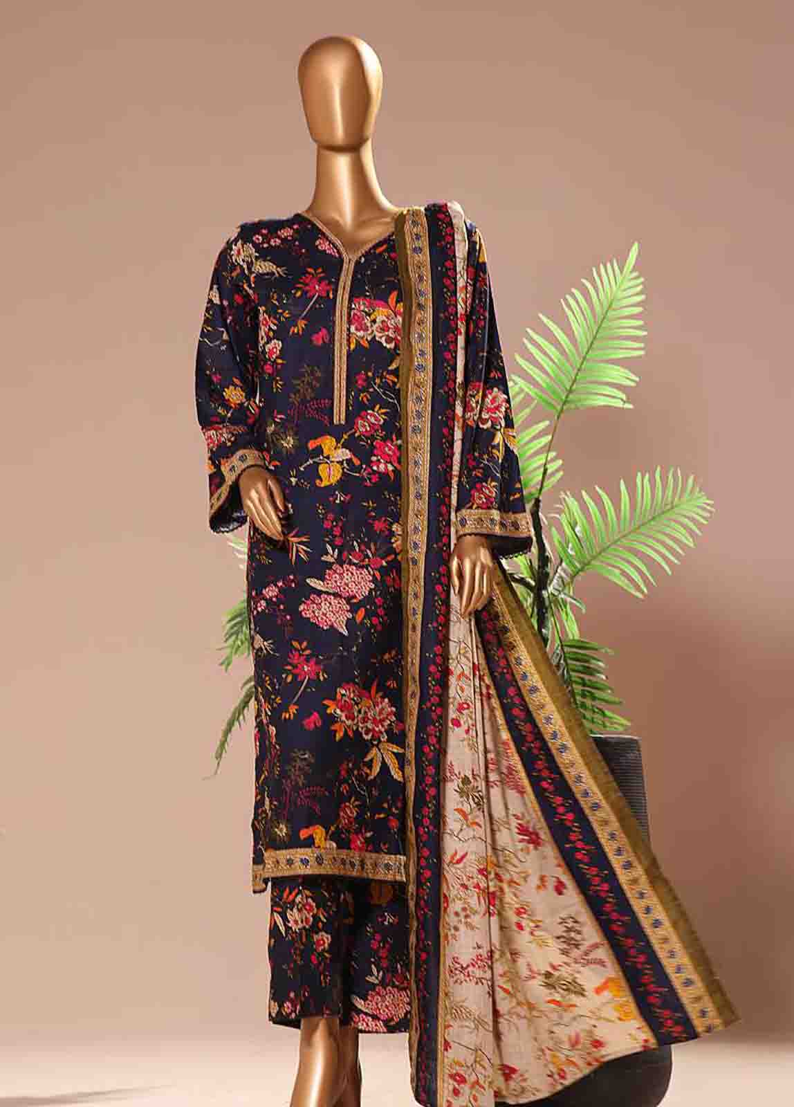 Bin Saeed Fabric - WK-062 -3 Piece Khaddar Printed Suit