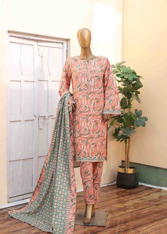 Bin Saeed Fabric - WK-063 -3 Piece Khaddar Printed Suit
