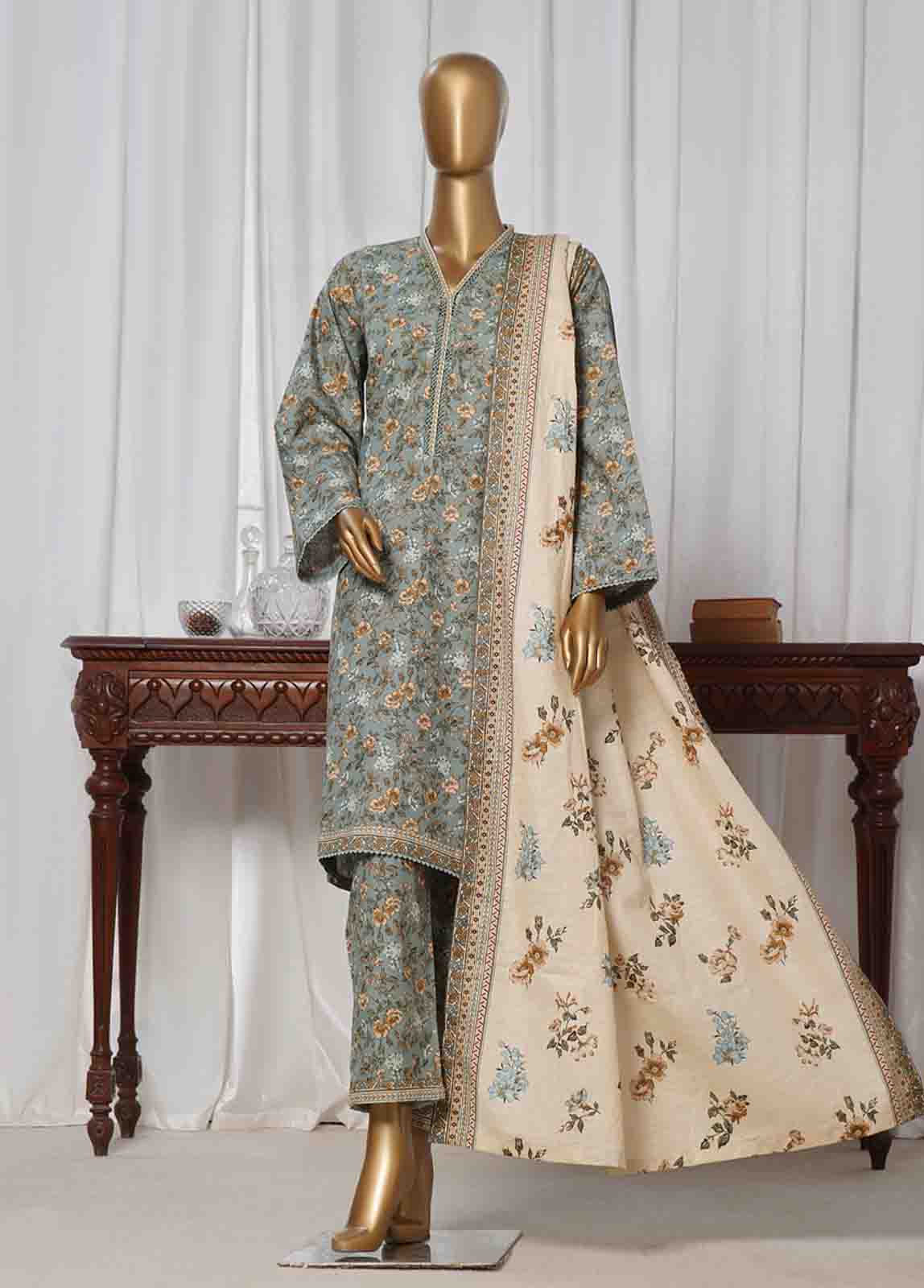 Bin Saeed Fabric - WK-064-3 Piece Khaddar Printed Suit