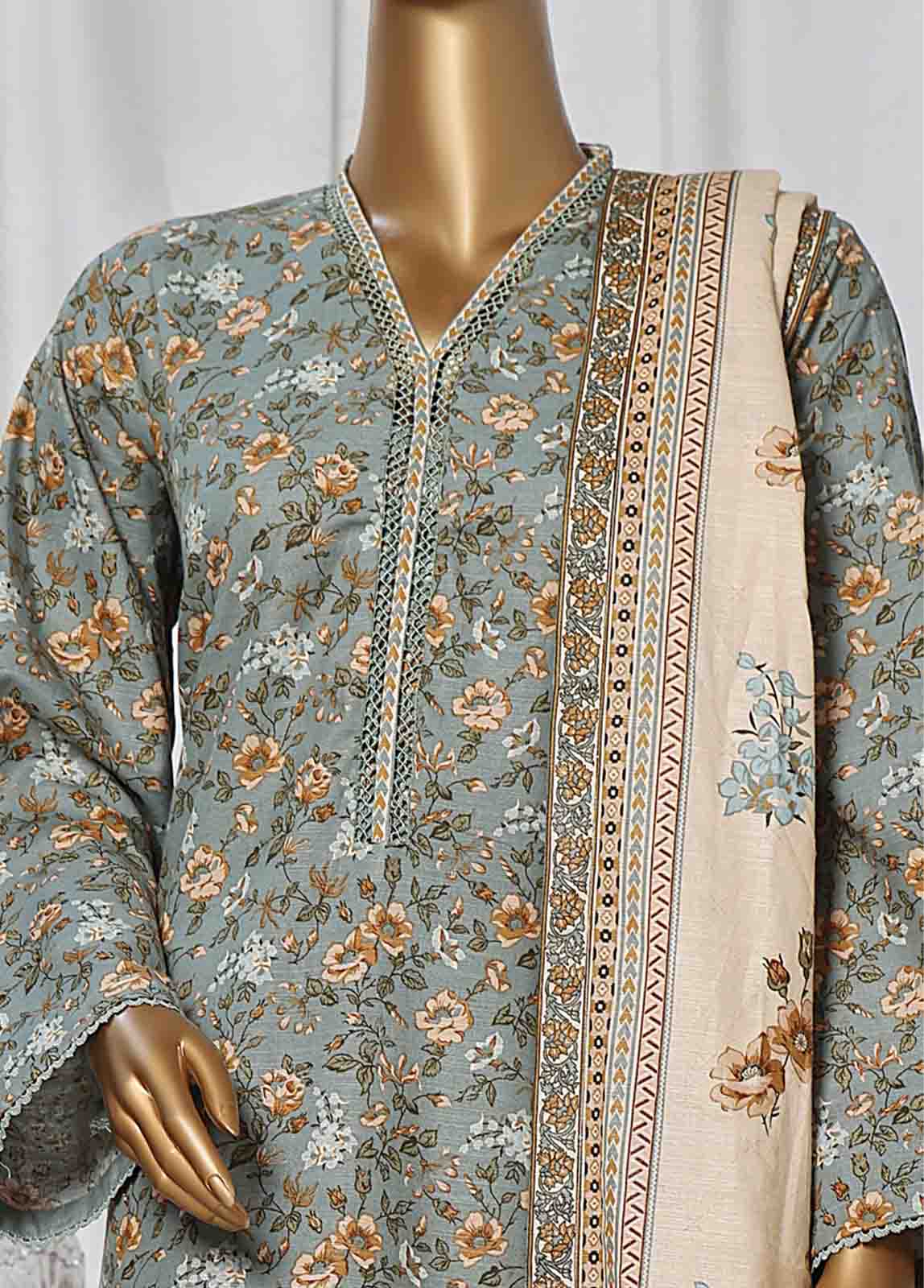 Bin Saeed Fabric - WK-064-3 Piece Khaddar Printed Suit