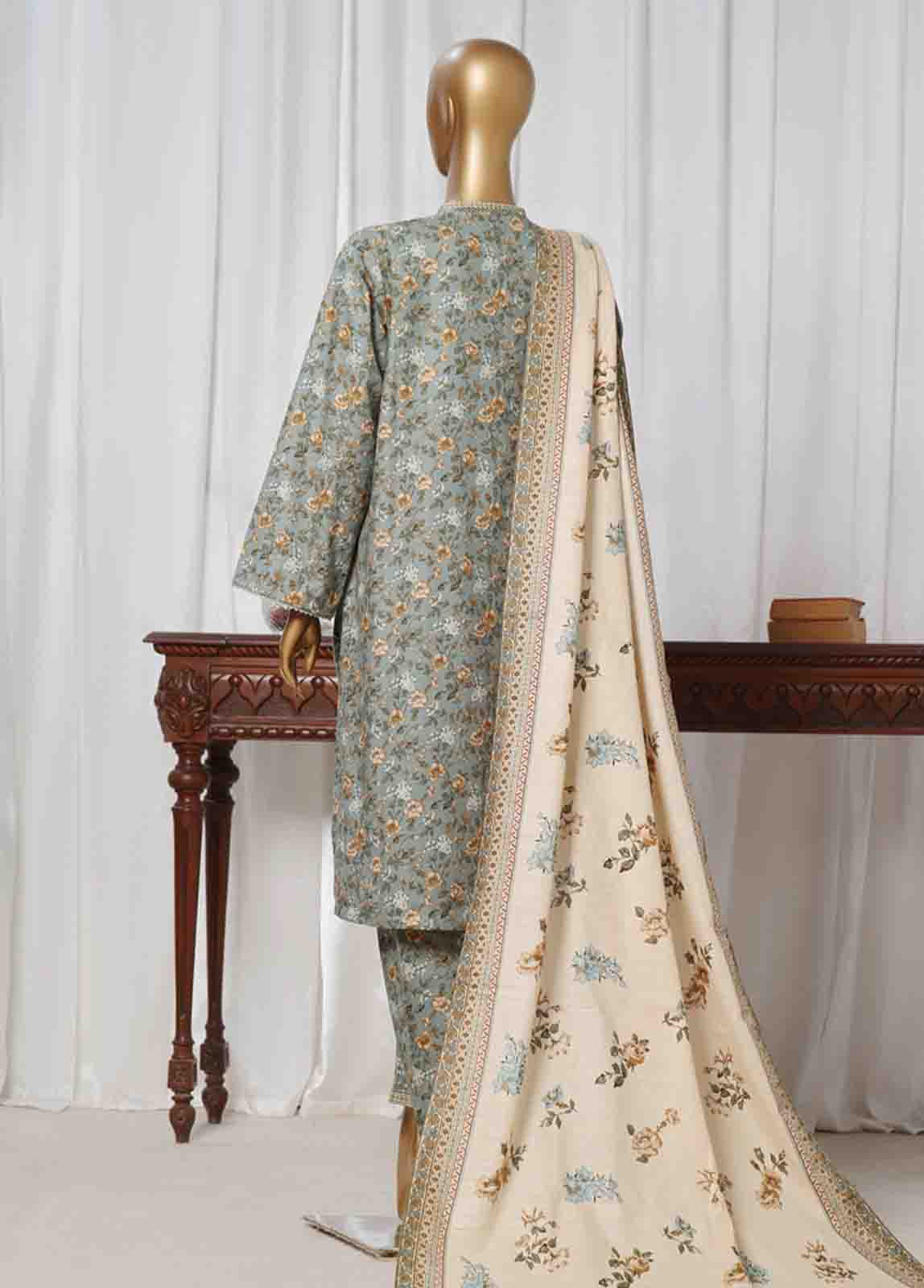 Bin Saeed Fabric - WK-064-3 Piece Khaddar Printed Suit