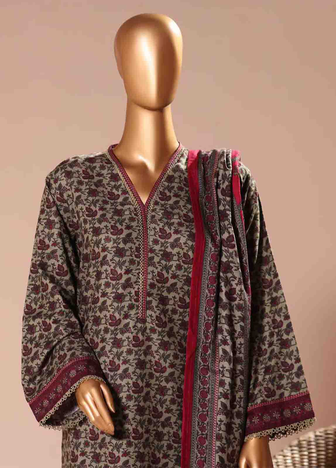 Bin Saeed Fabric - WK-065 -3 Piece Khaddar Printed Suit