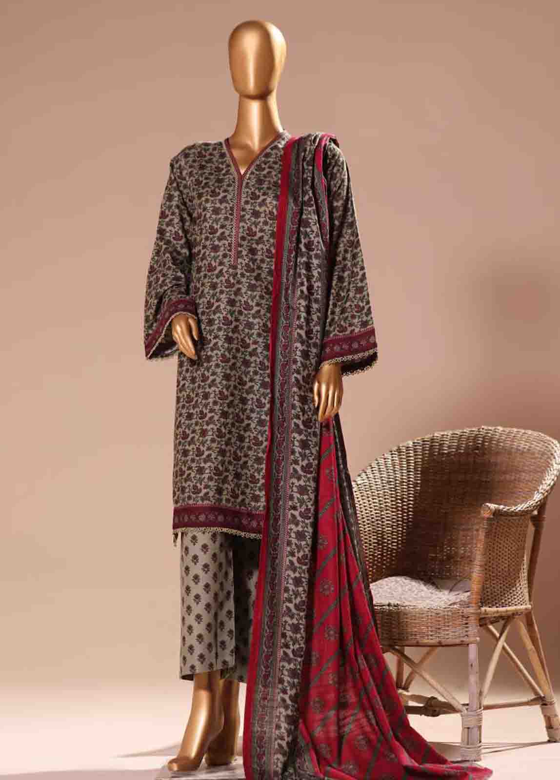 Bin Saeed Fabric - WK-065 -3 Piece Khaddar Printed Suit