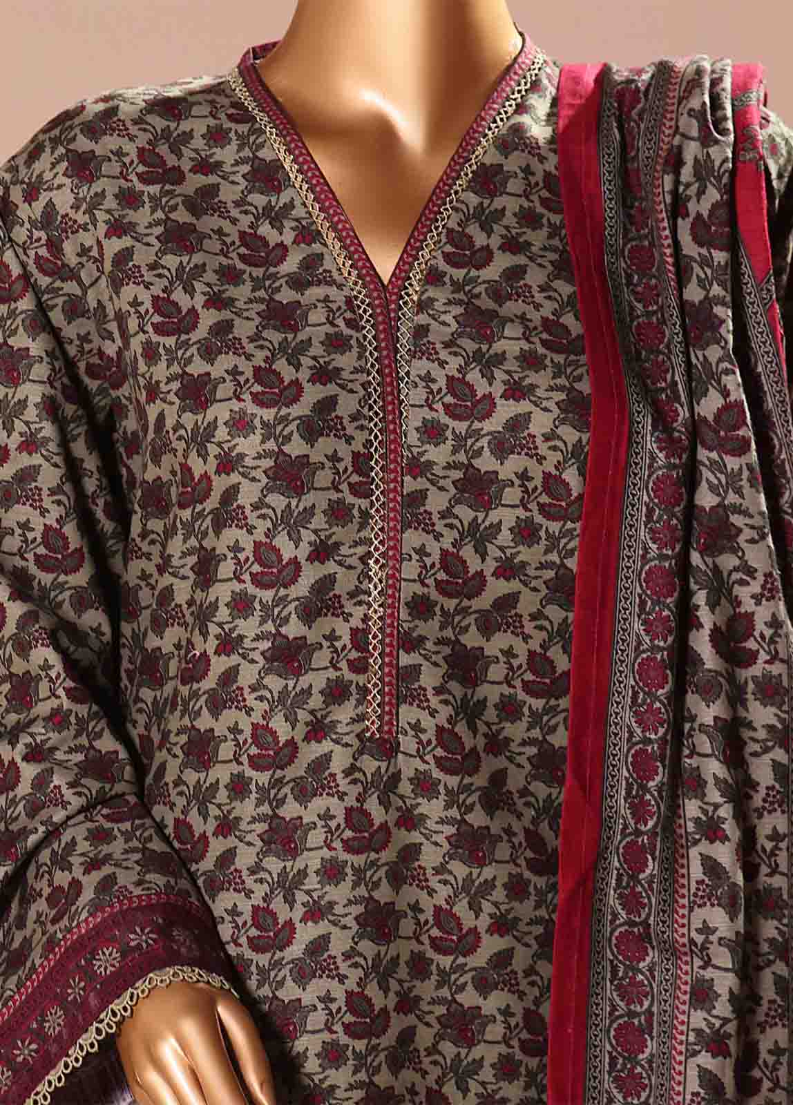 Bin Saeed Fabric - WK-065 -3 Piece Khaddar Printed Suit