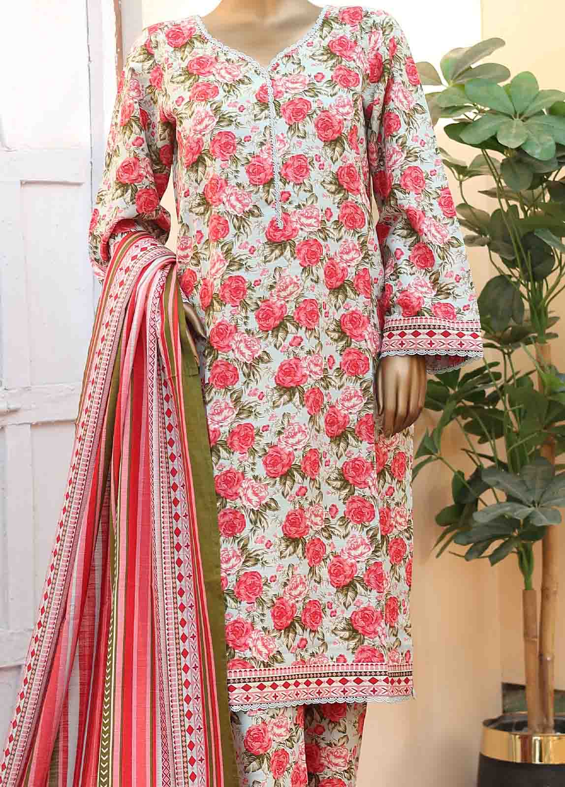 Bin Saeed Fabric - WK-068 -3 Piece Khaddar Printed Suit
