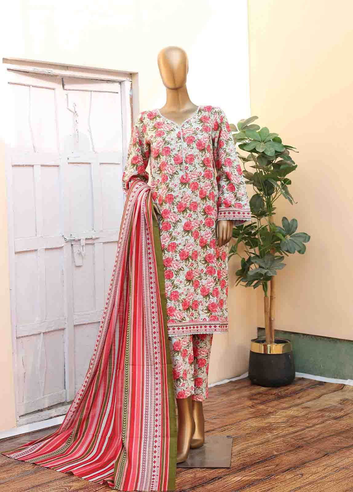 Bin Saeed Fabric - WK-068 -3 Piece Khaddar Printed Suit