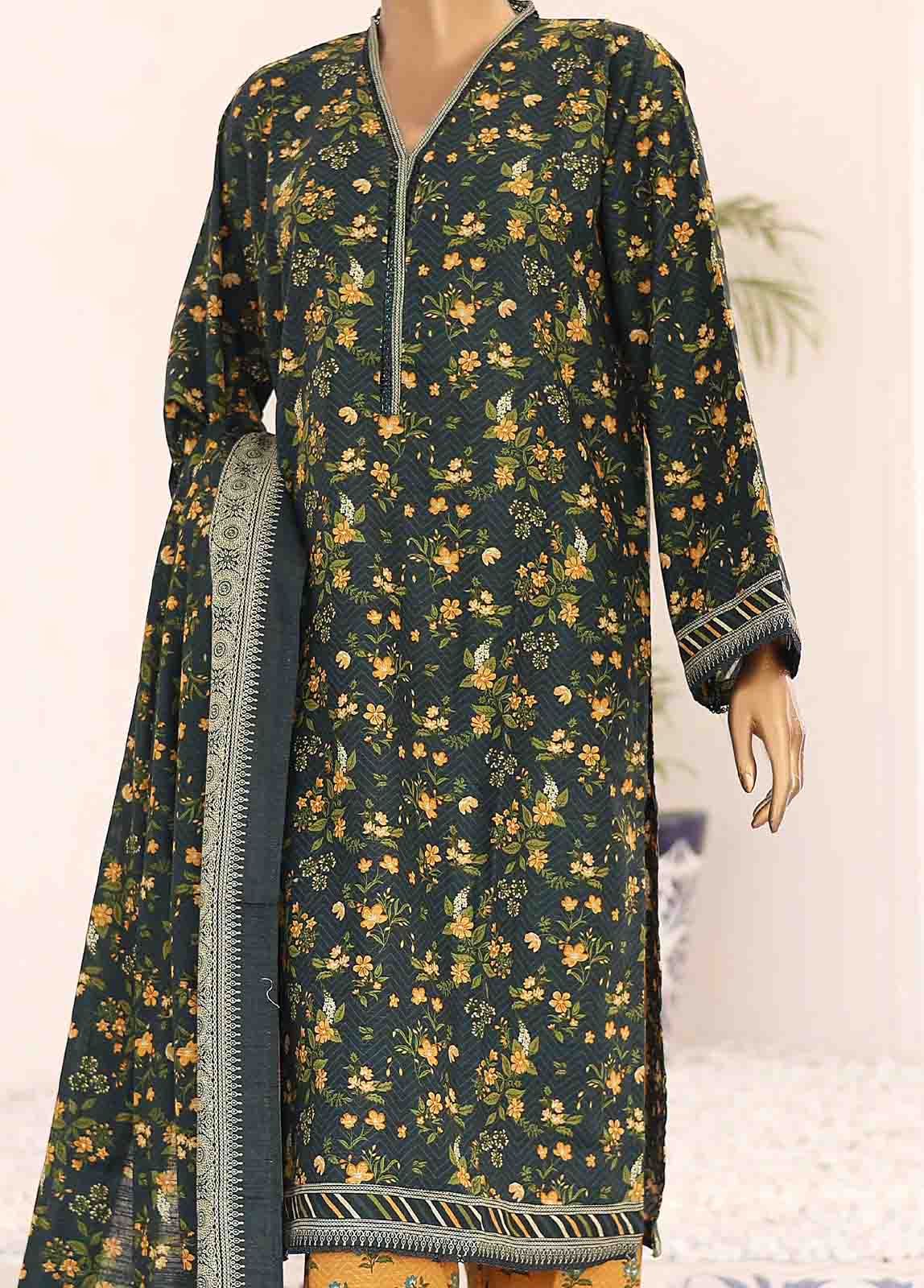 Bin Saeed Fabric - WK-070-3 Piece Khaddar Printed Suit