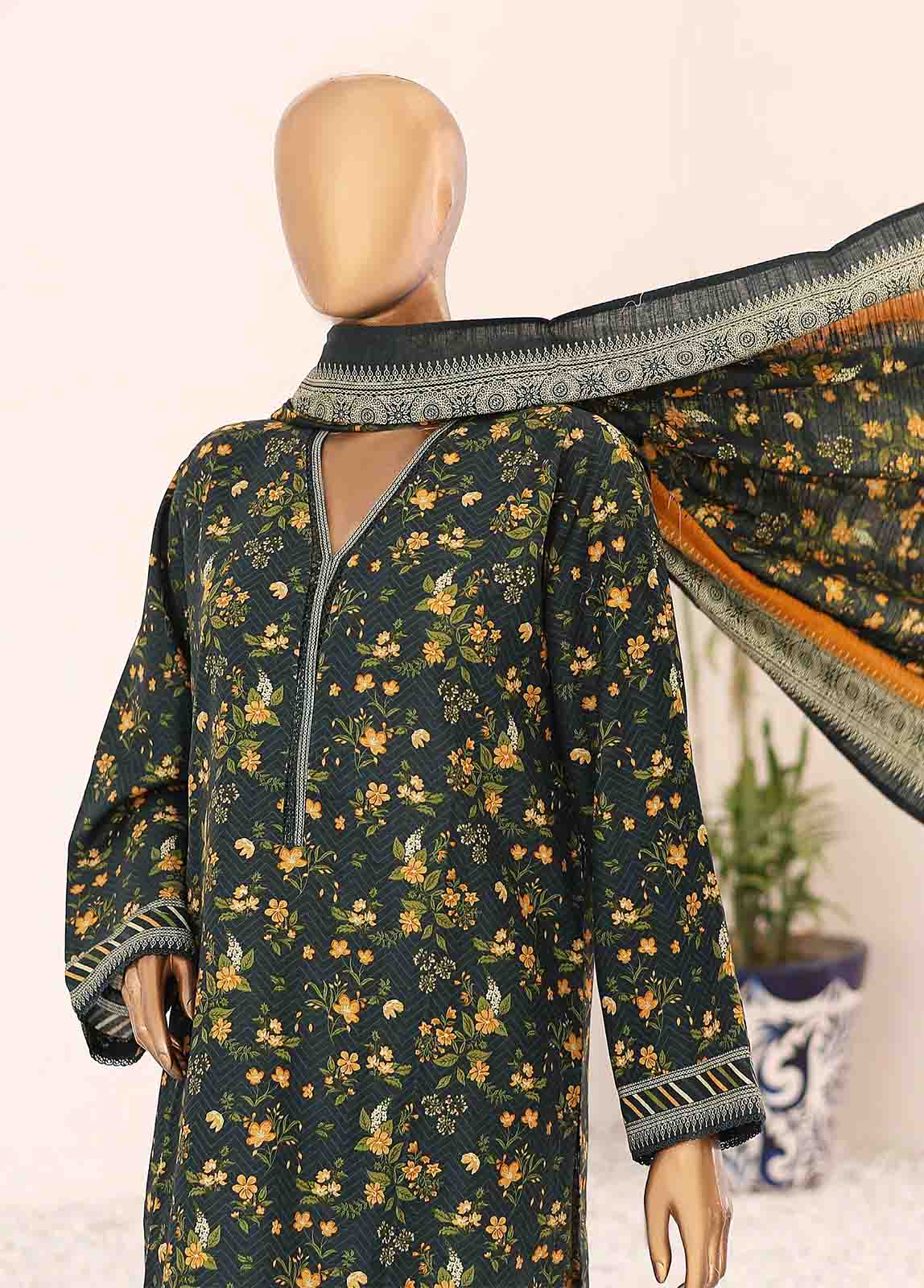 Bin Saeed Fabric - WK-070-3 Piece Khaddar Printed Suit