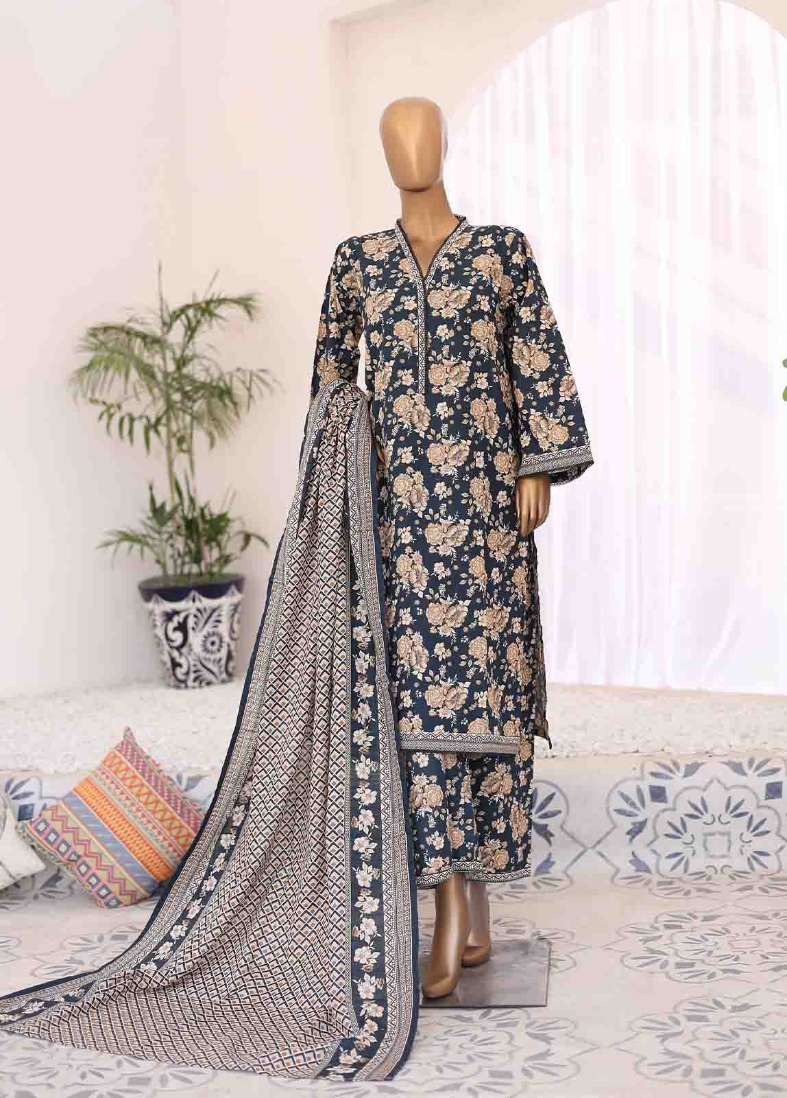 Bin Saeed Fabric - WK-071-3 Piece Khaddar Printed Suit