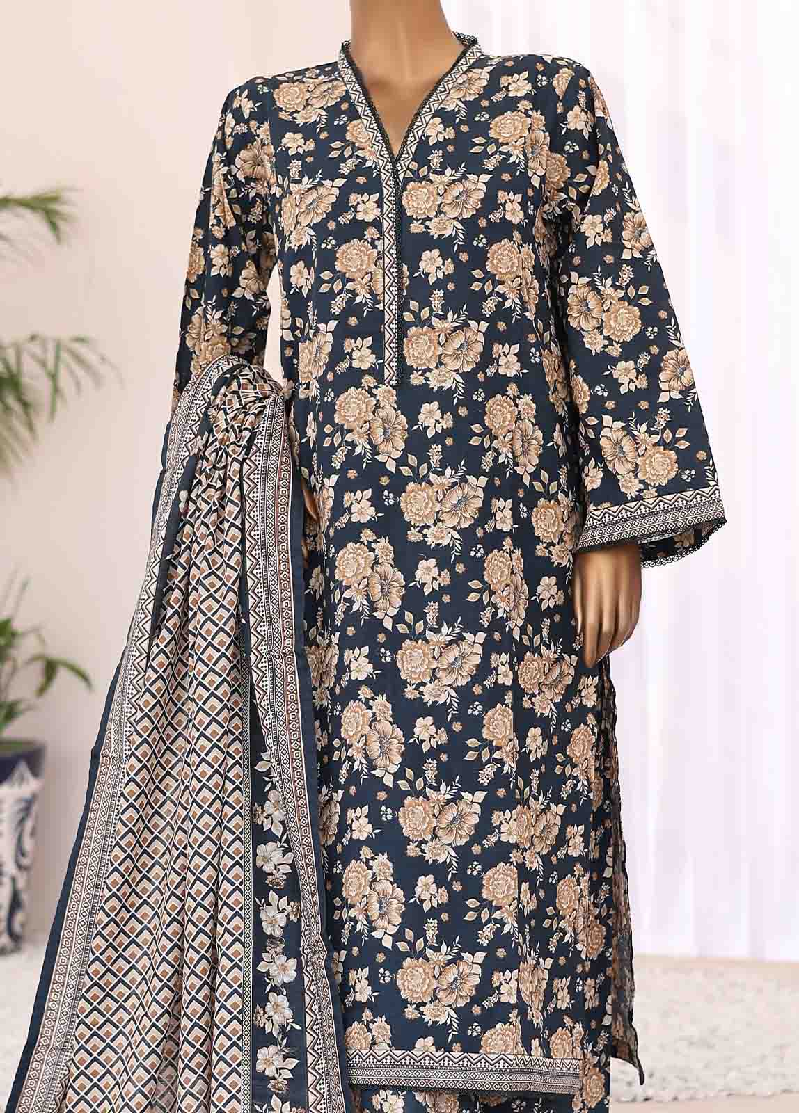 Bin Saeed Fabric - WK-071-3 Piece Khaddar Printed Suit