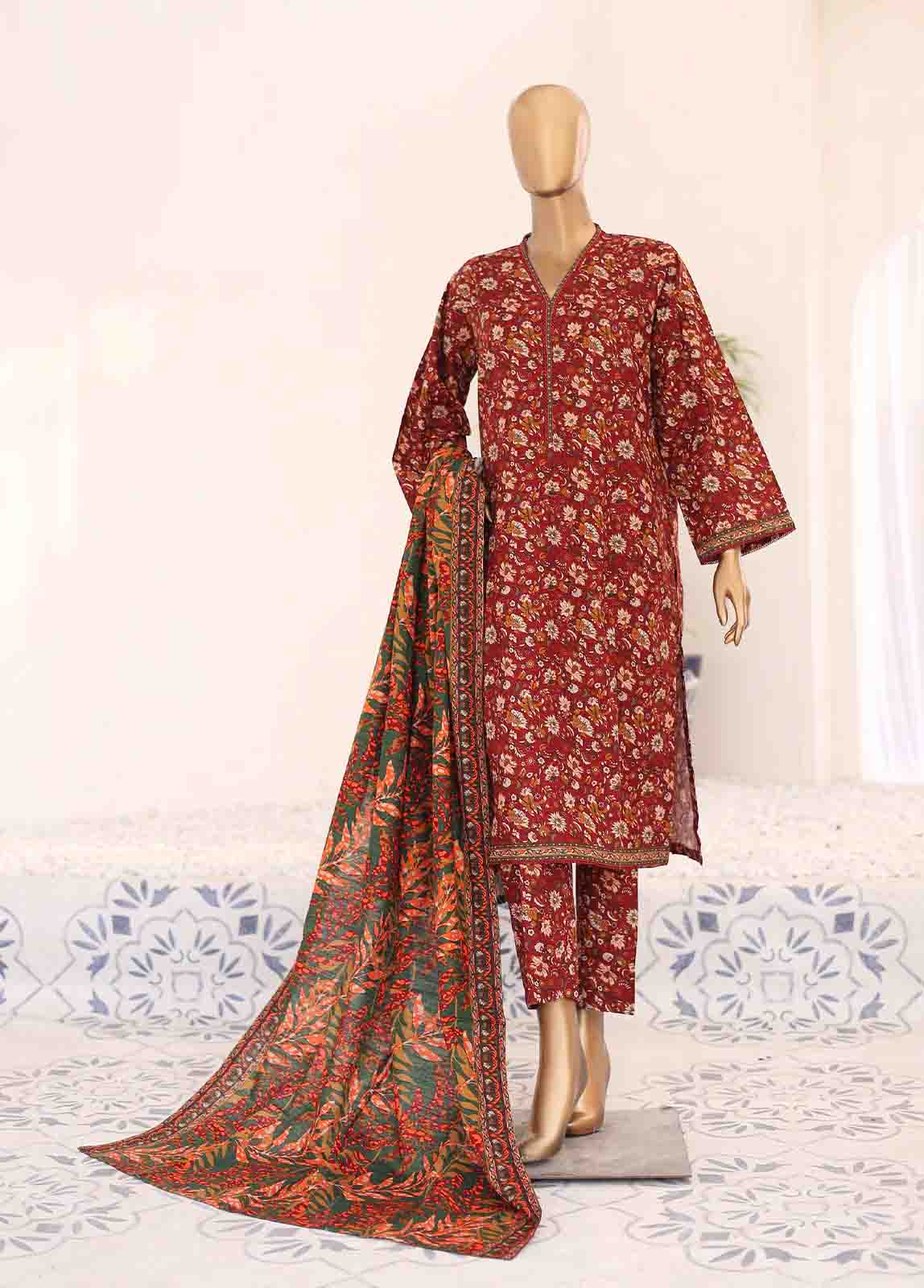 Bin Saeed Fabric - WK-073-3 Piece Khaddar Printed Suit