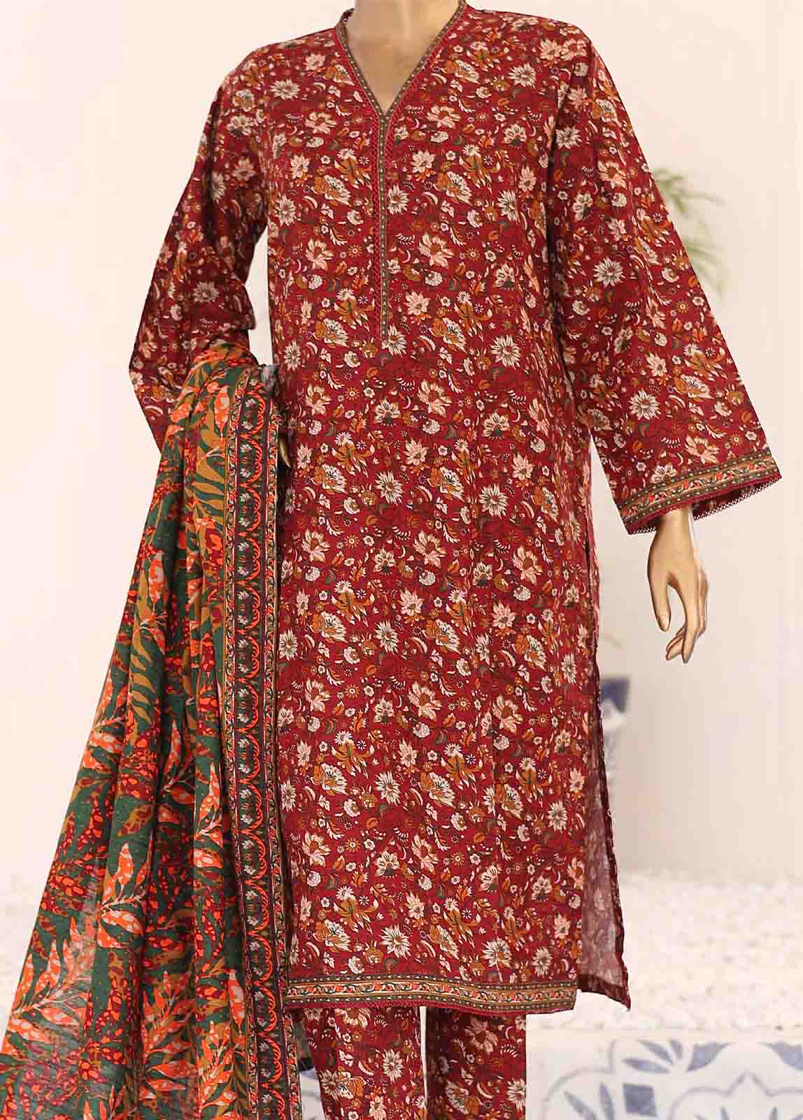 Bin Saeed Fabric - WK-073-3 Piece Khaddar Printed Suit