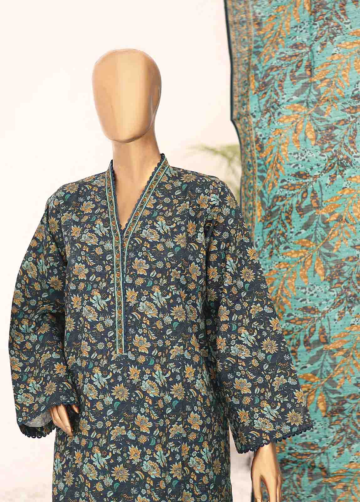 Bin Saeed Fabric - WK-074-3 Piece Khaddar Printed Suit