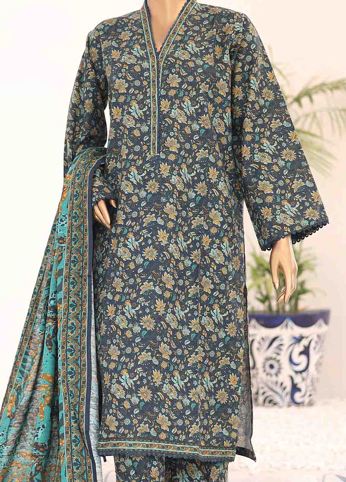 Bin Saeed Fabric - WK-074-3 Piece Khaddar Printed Suit