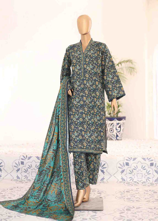 WK-074-3 Piece Khaddar Printed Suit