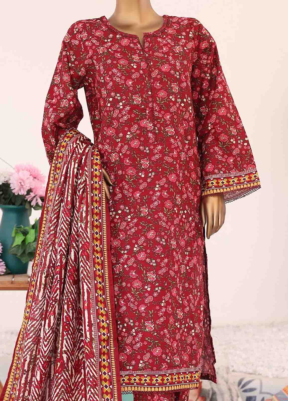 Bin Saeed Fabric - WK-075-3 Piece Khaddar Printed Suit
