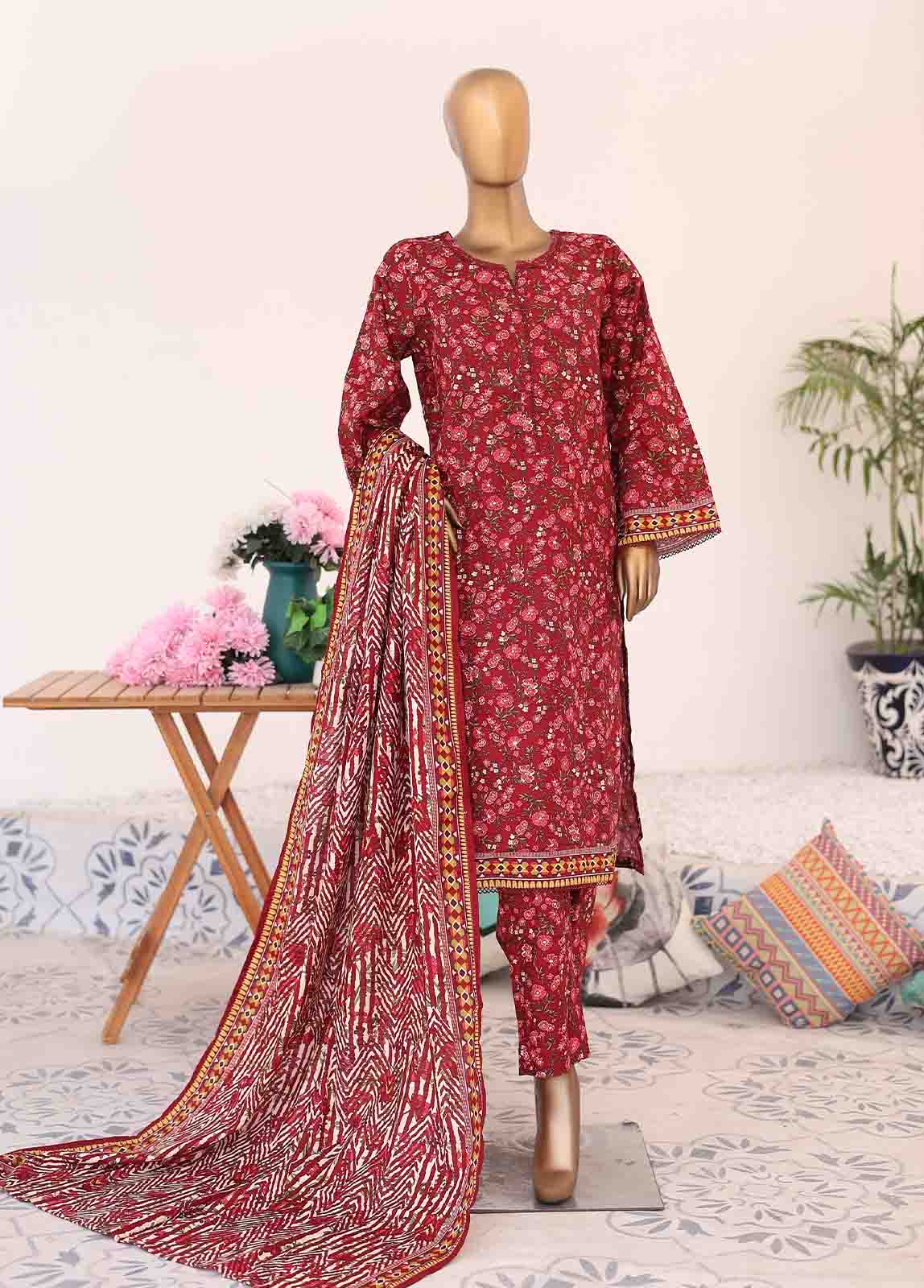 Bin Saeed Fabric - WK-075-3 Piece Khaddar Printed Suit