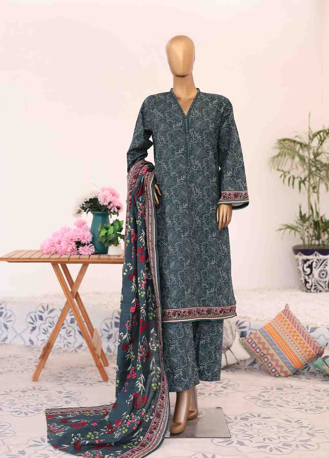 Bin Saeed Fabric - WK-076-3 Piece Khaddar Printed Suit
