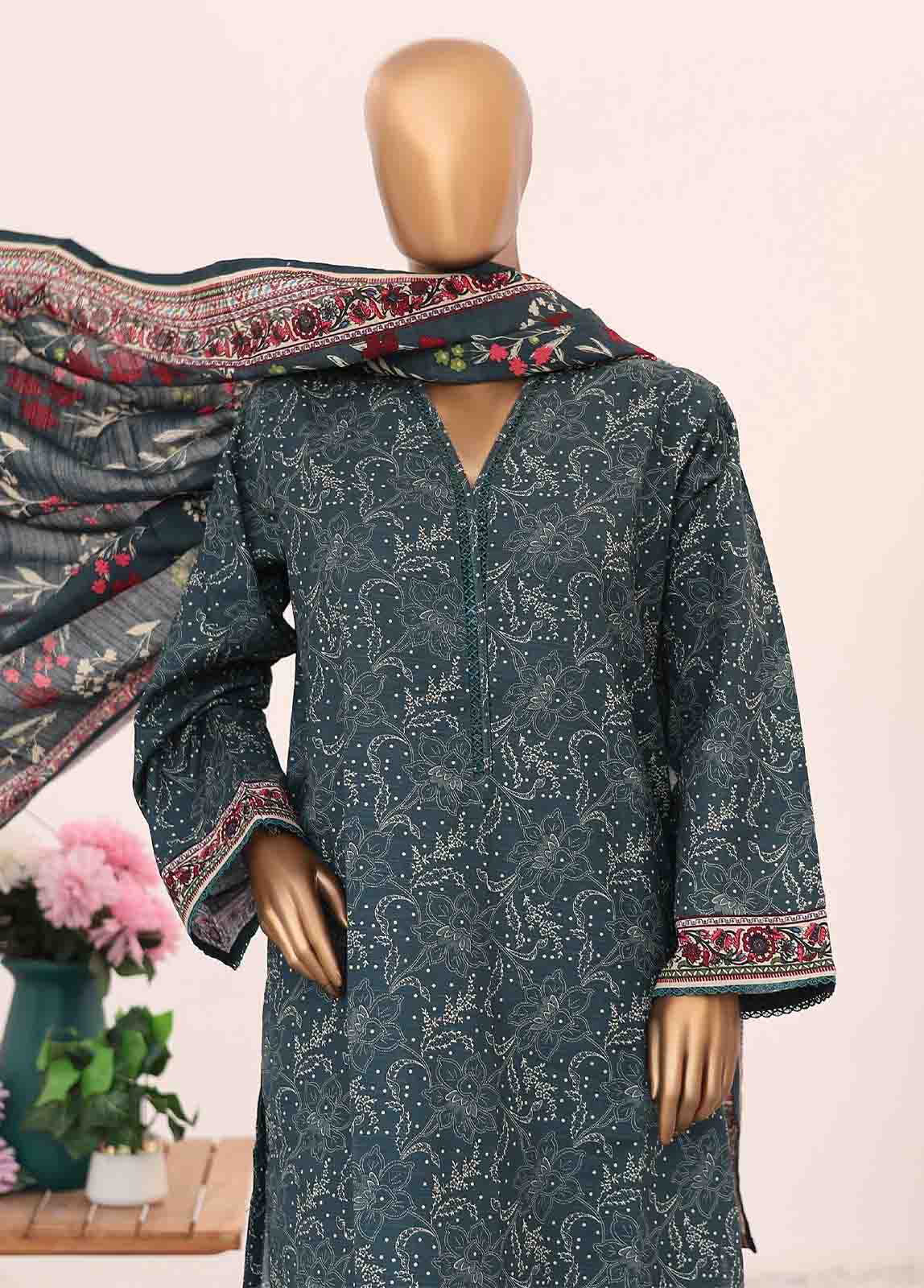 Bin Saeed Fabric - WK-076-3 Piece Khaddar Printed Suit
