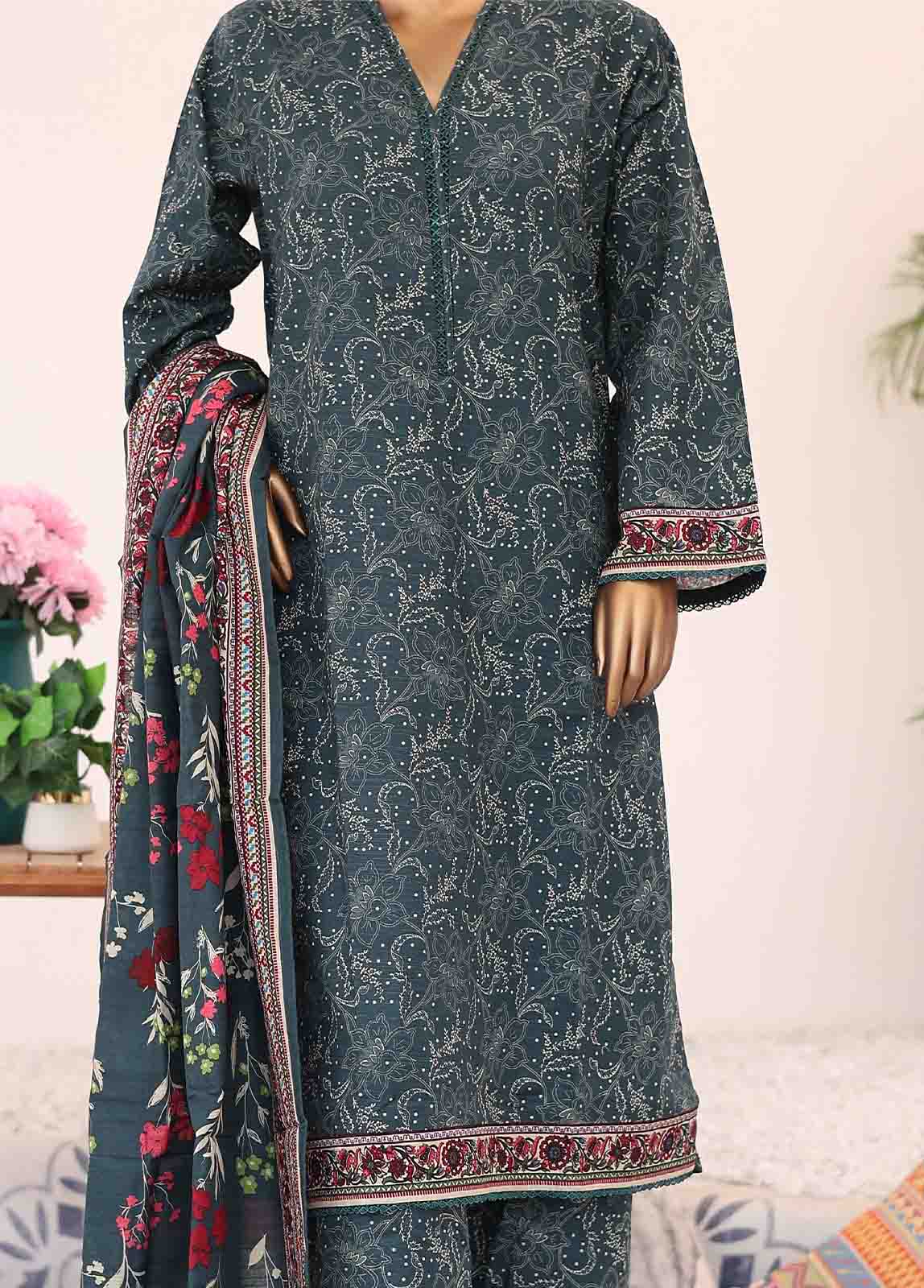 Bin Saeed Fabric - WK-076-3 Piece Khaddar Printed Suit