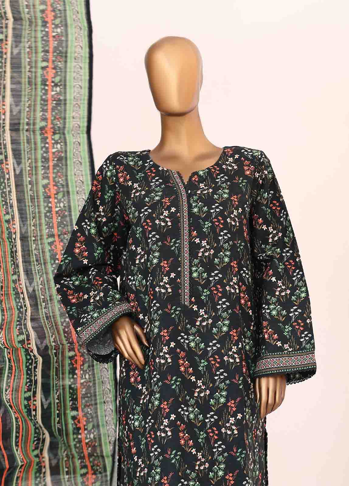 Bin Saeed Fabric - WK-077-3 Piece Khaddar Printed Suit