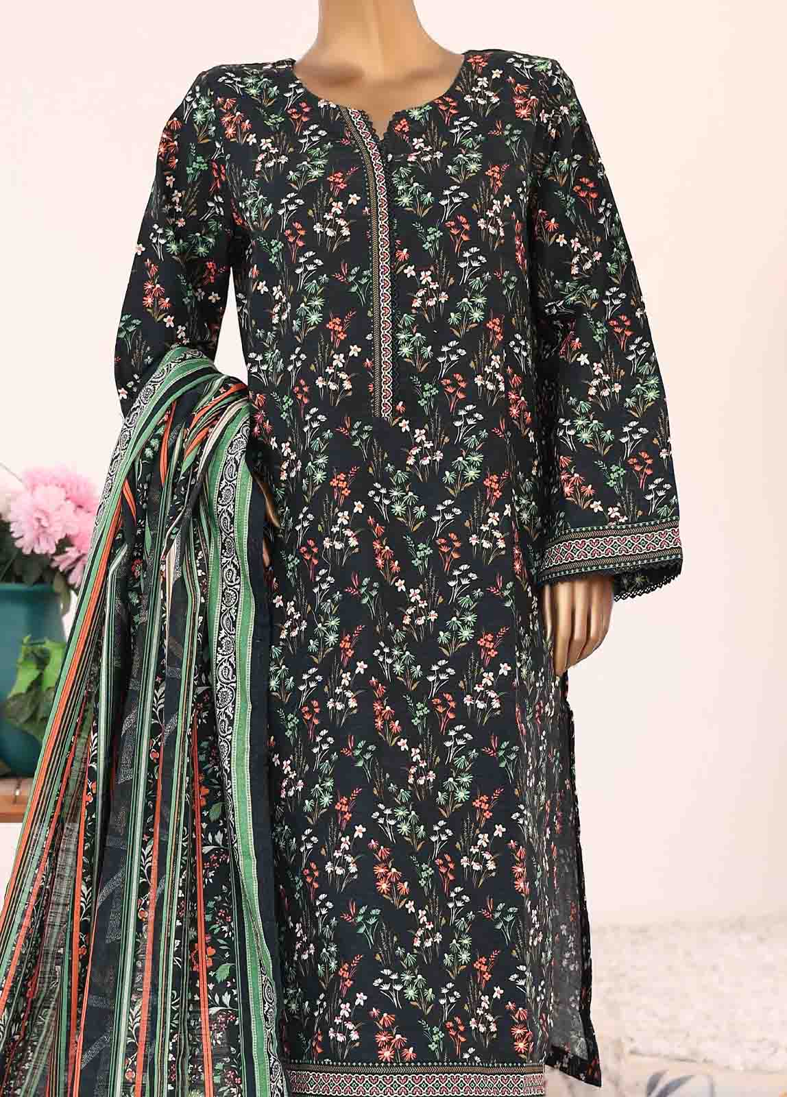Bin Saeed Fabric - WK-077-3 Piece Khaddar Printed Suit
