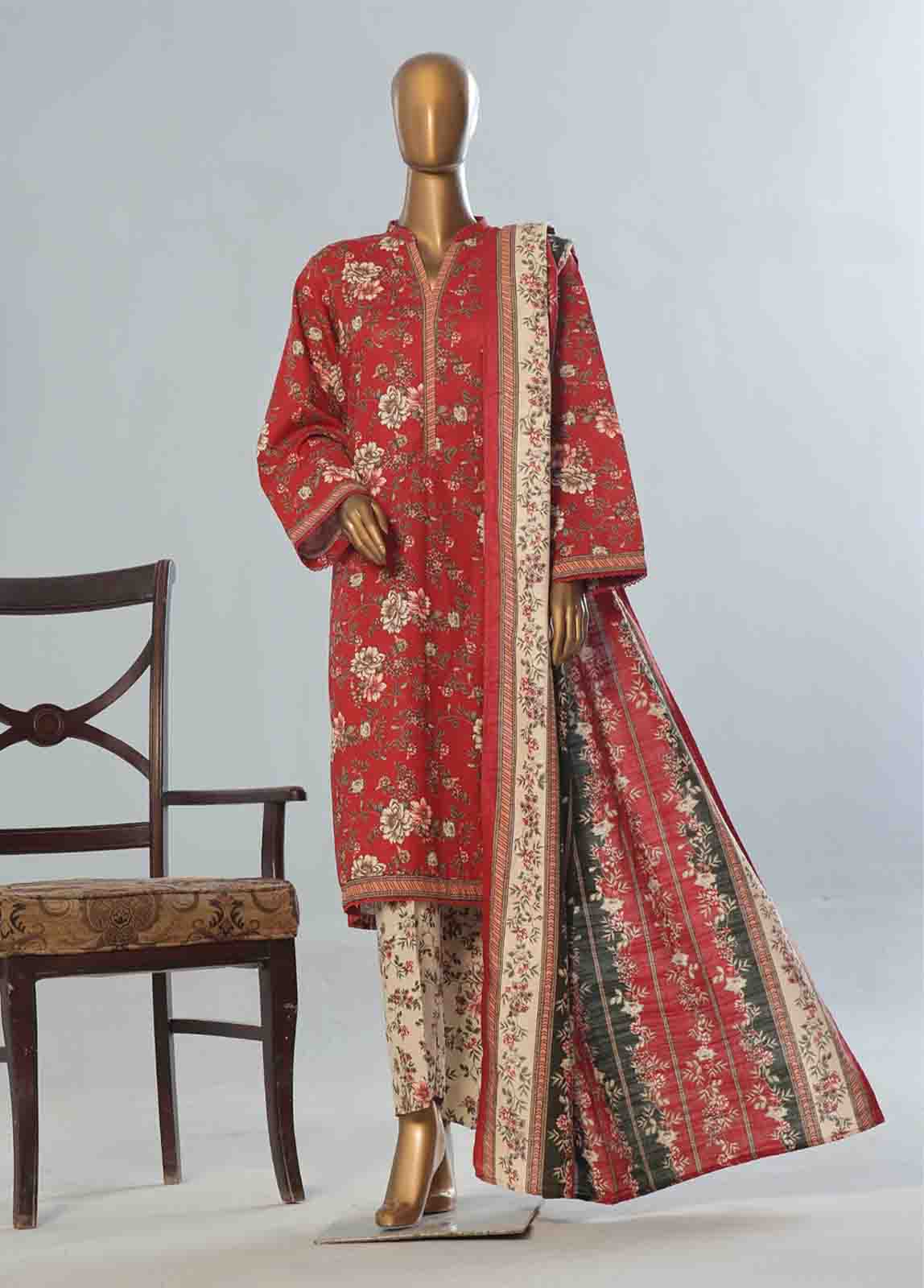 Bin Saeed Fabric - WK-078 B-3 Piece Khaddar Printed Suit