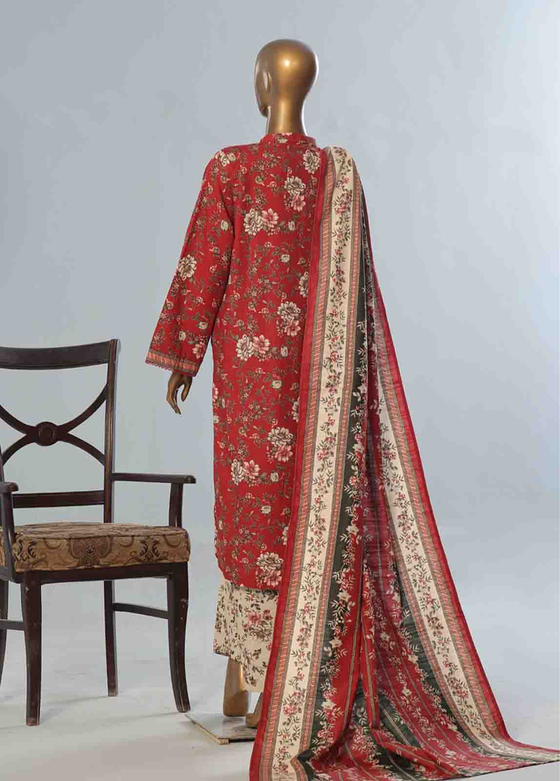 Bin Saeed Fabric - WK-078 B-3 Piece Khaddar Printed Suit