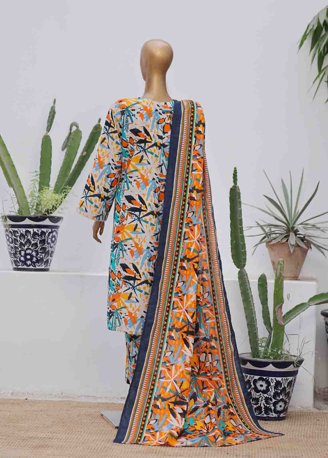 Bin Saeed Fabric - WK-079-3 Piece Khaddar Printed Suit