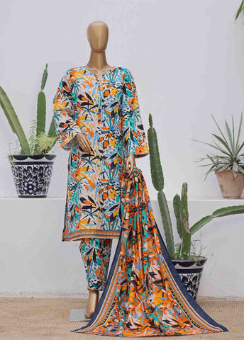 Bin Saeed Fabric - WK-079-3 Piece Khaddar Printed Suit