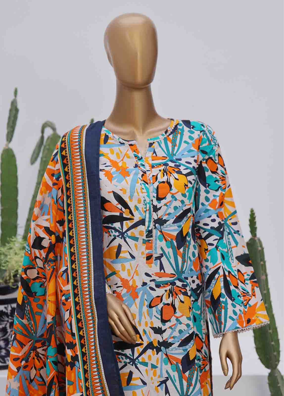 Bin Saeed Fabric - WK-079-3 Piece Khaddar Printed Suit