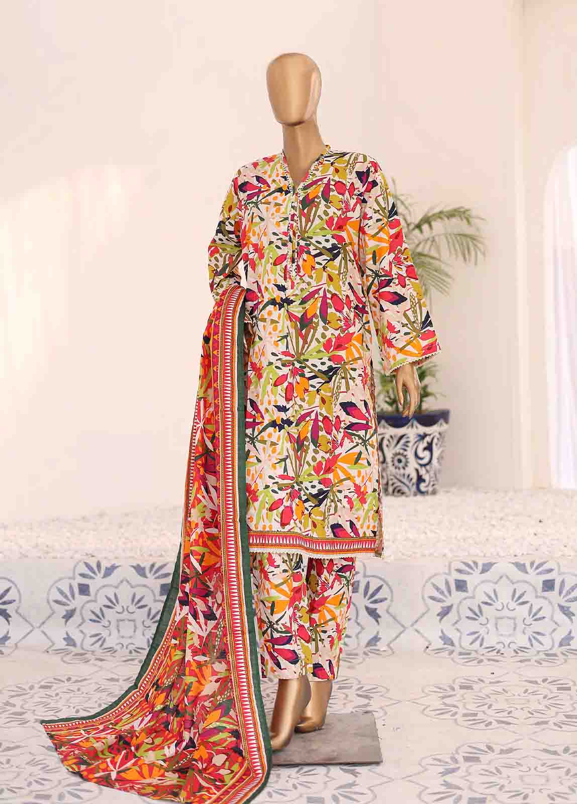 Bin Saeed Fabric - WK-080-3 Piece Khaddar Printed Suit