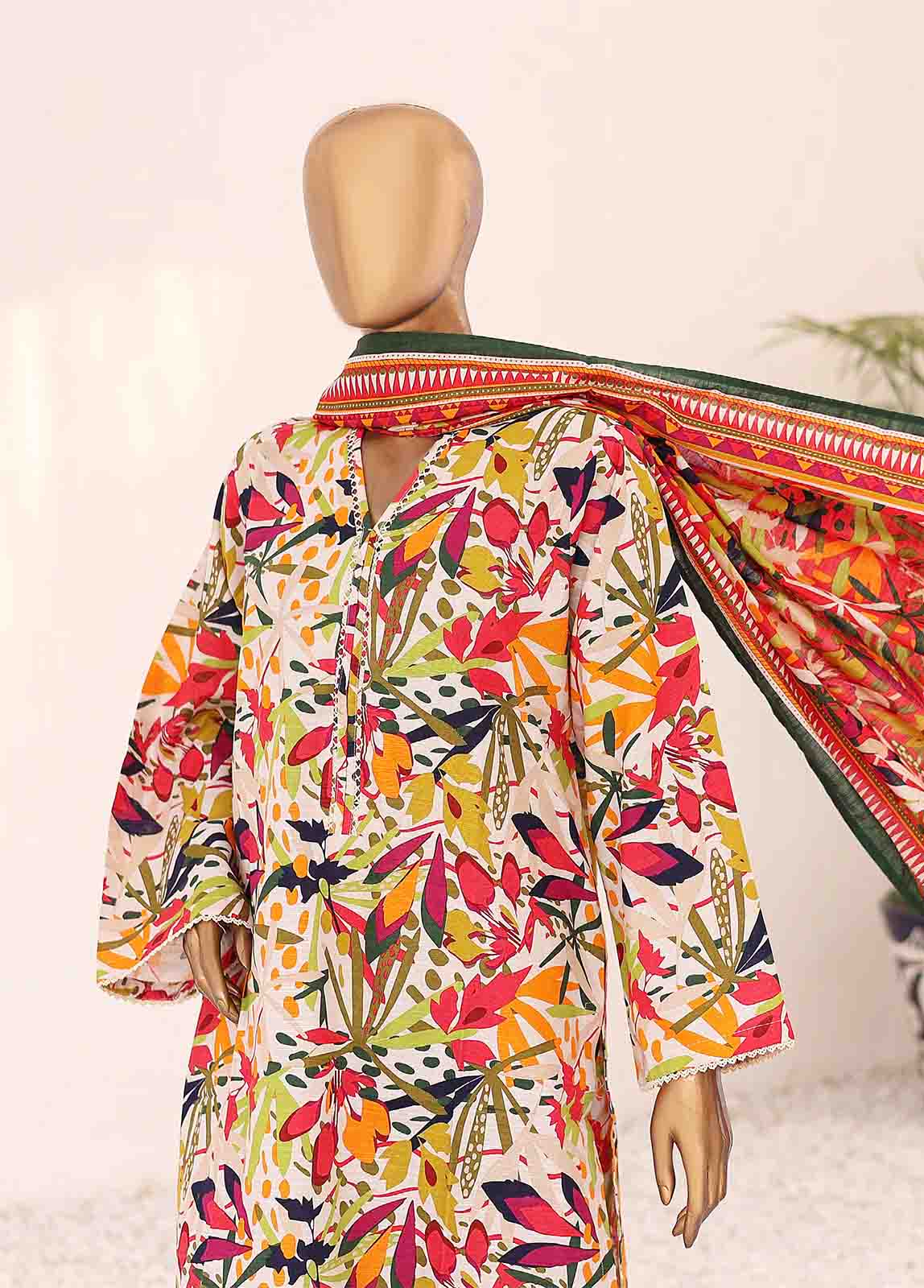 Bin Saeed Fabric - WK-080-3 Piece Khaddar Printed Suit