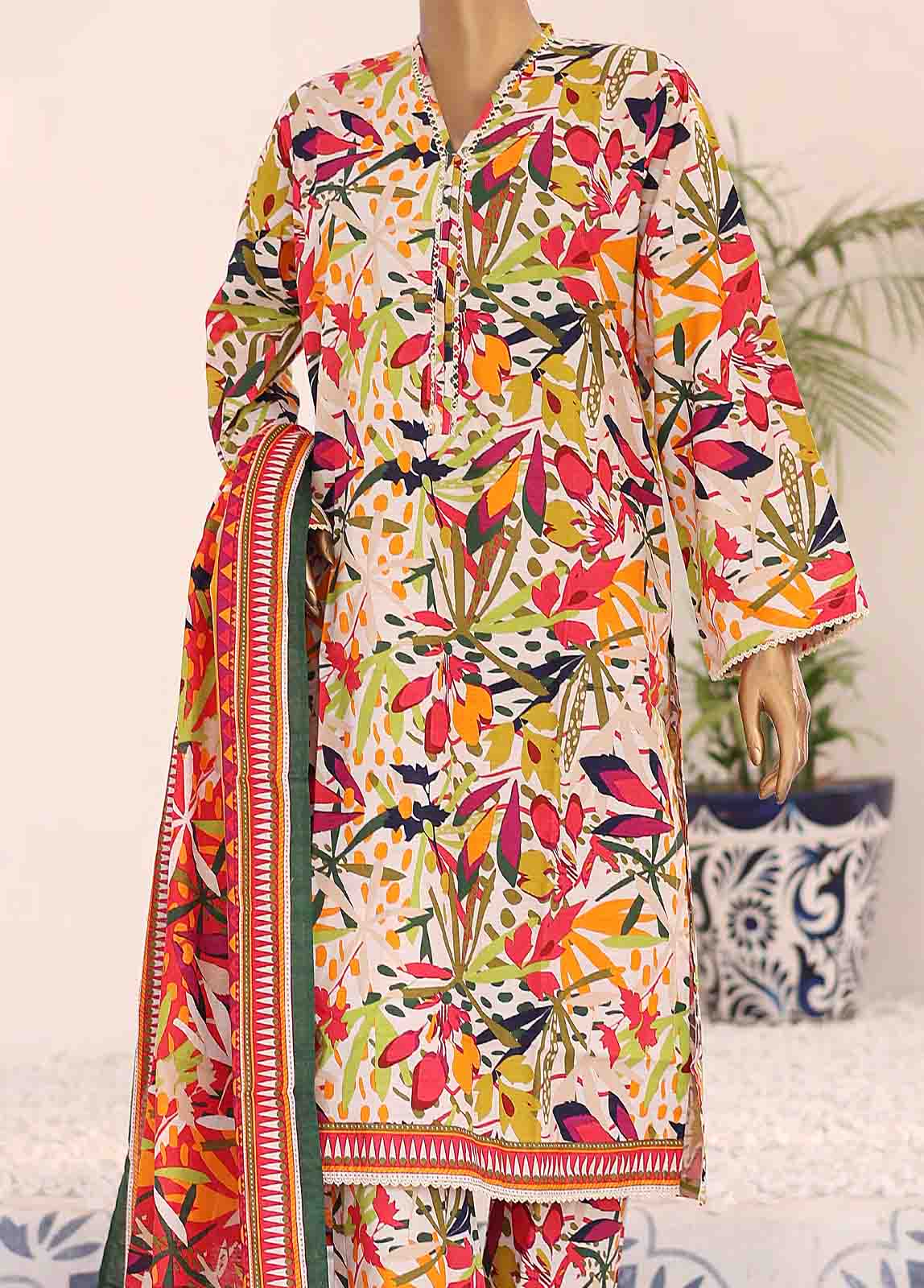 Bin Saeed Fabric - WK-080-3 Piece Khaddar Printed Suit