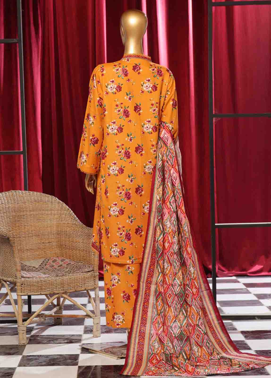 Bin Saeed Fabric - WK-081 B-3 Piece Khaddar Printed Suit