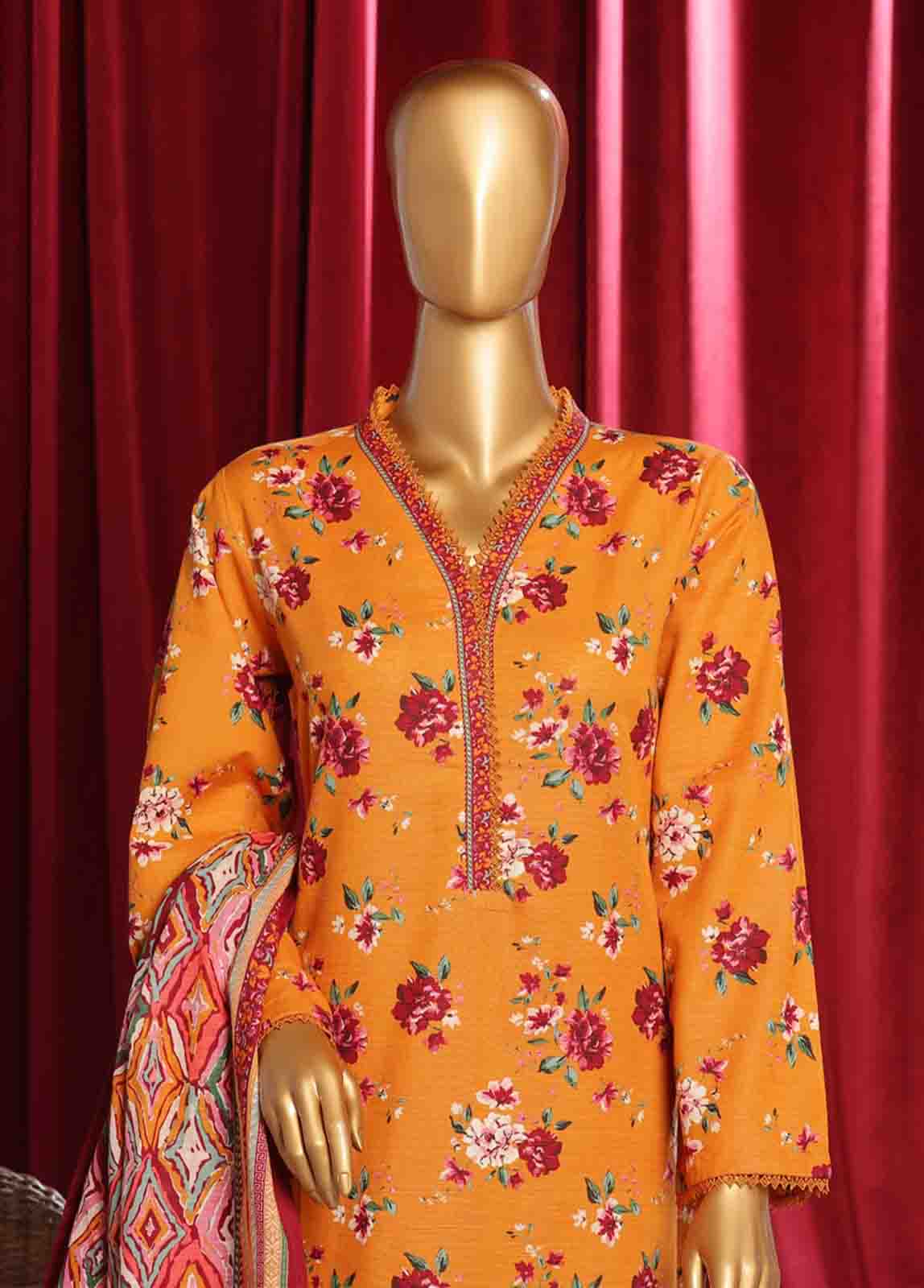 Bin Saeed Fabric - WK-081 B-3 Piece Khaddar Printed Suit