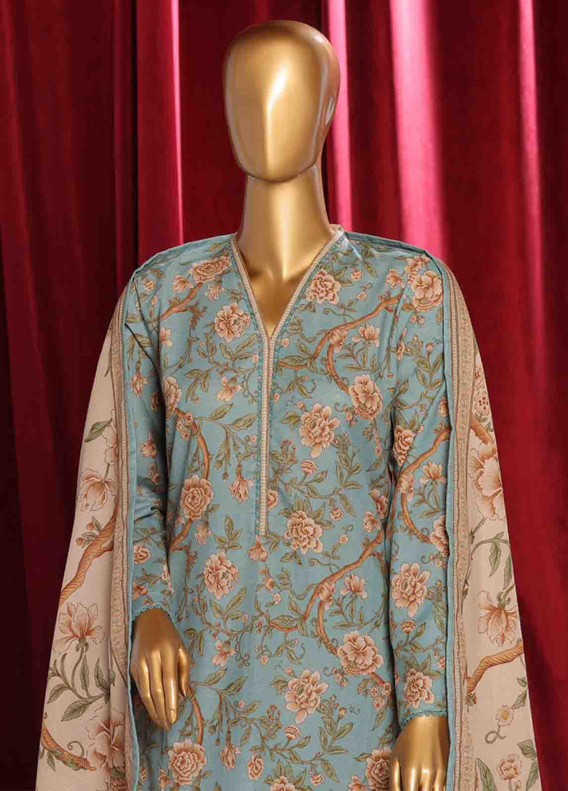 Bin Saeed Fabric - WK-082 B-3 Piece Khaddar Printed Suit
