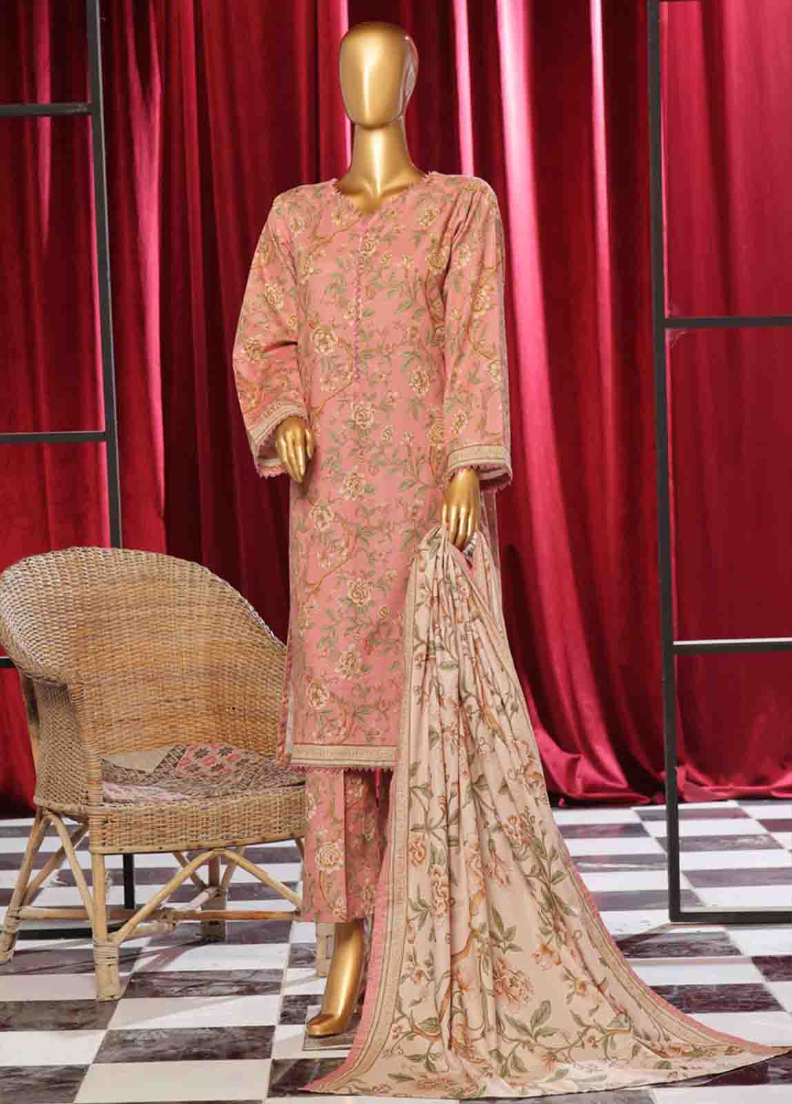 Bin Saeed Fabric - WK-083 B-3 Piece Khaddar Printed Suit