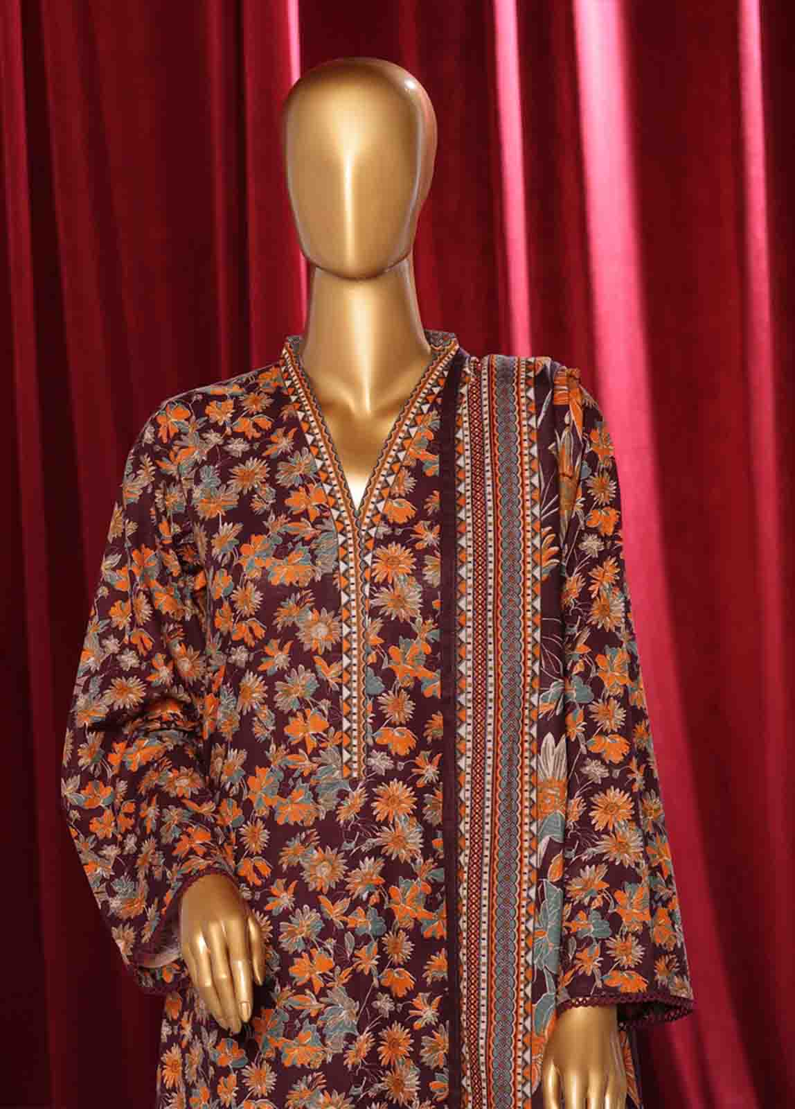 Bin Saeed Fabric - WK-084 B-3 Piece Khaddar Printed Suit