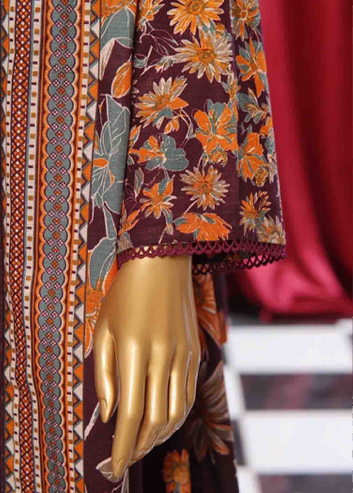 Bin Saeed Fabric - WK-084 B-3 Piece Khaddar Printed Suit