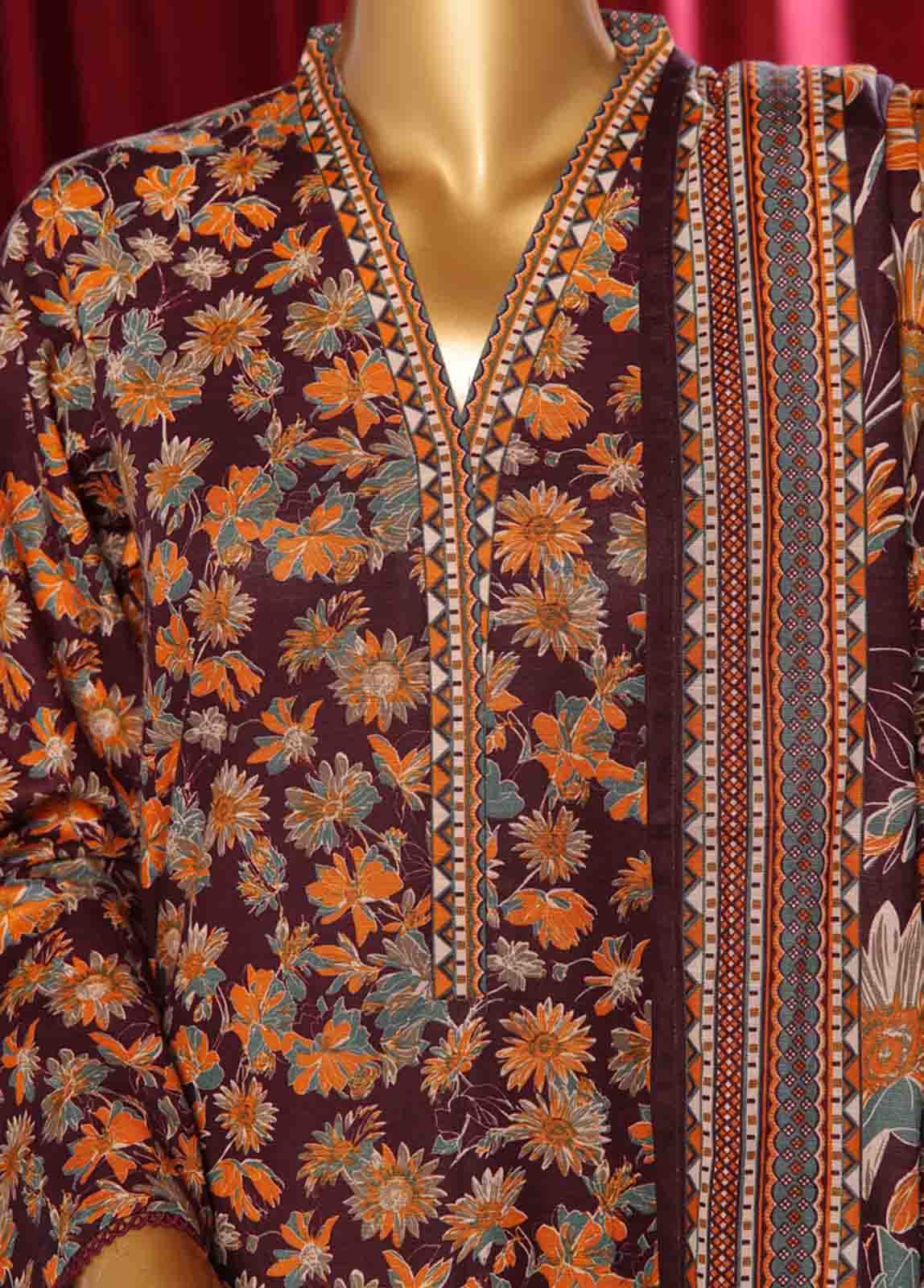 Bin Saeed Fabric - WK-084 B-3 Piece Khaddar Printed Suit