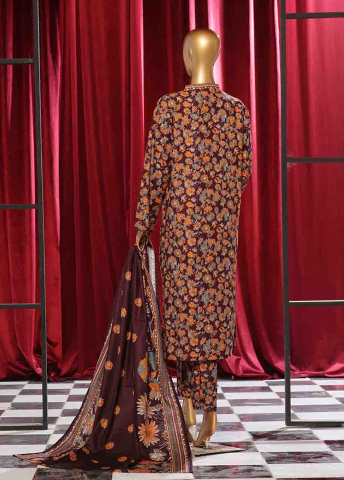 Bin Saeed Fabric - WK-084 B-3 Piece Khaddar Printed Suit