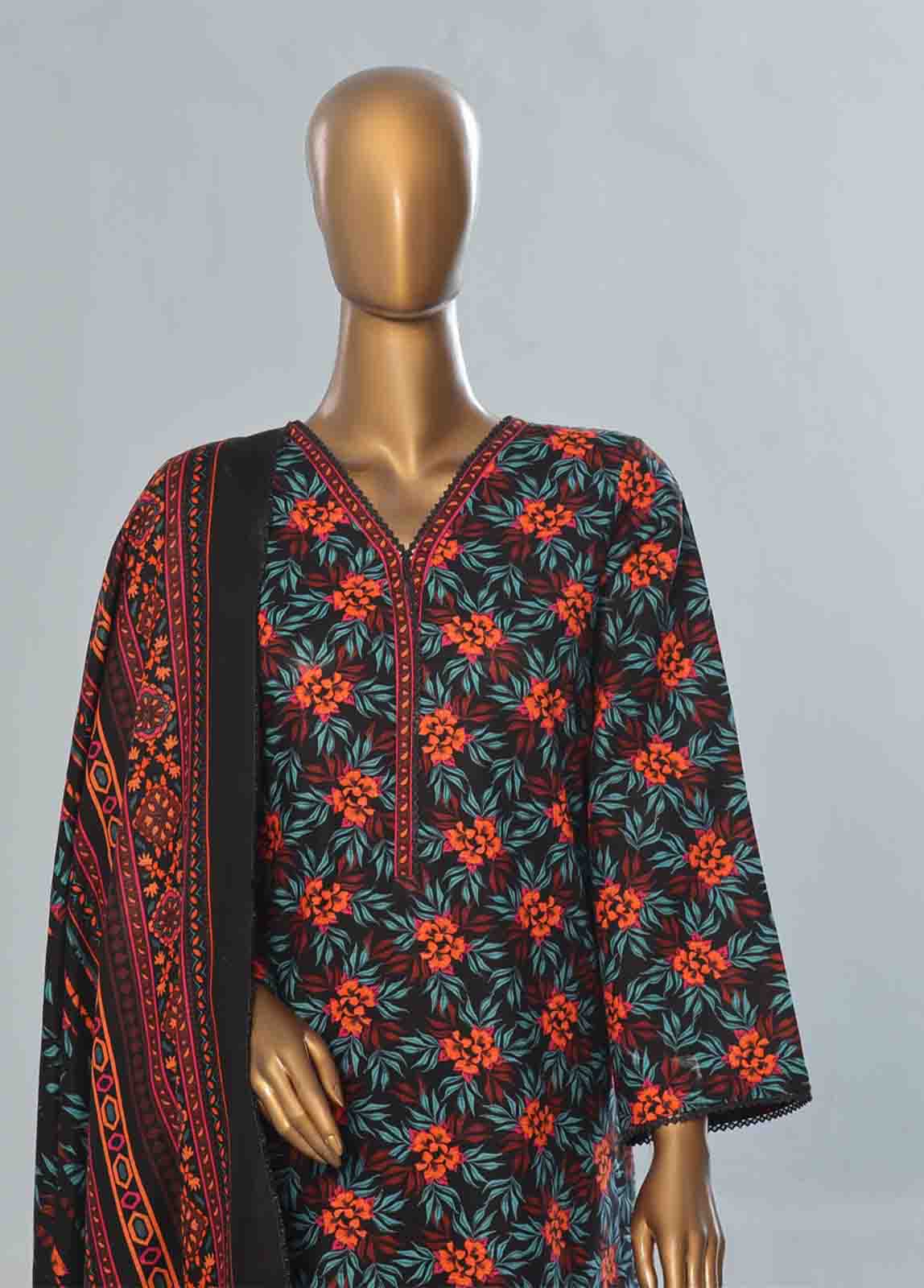 Bin Saeed Fabric - WK-085 B-3 Piece Khaddar Printed Suit