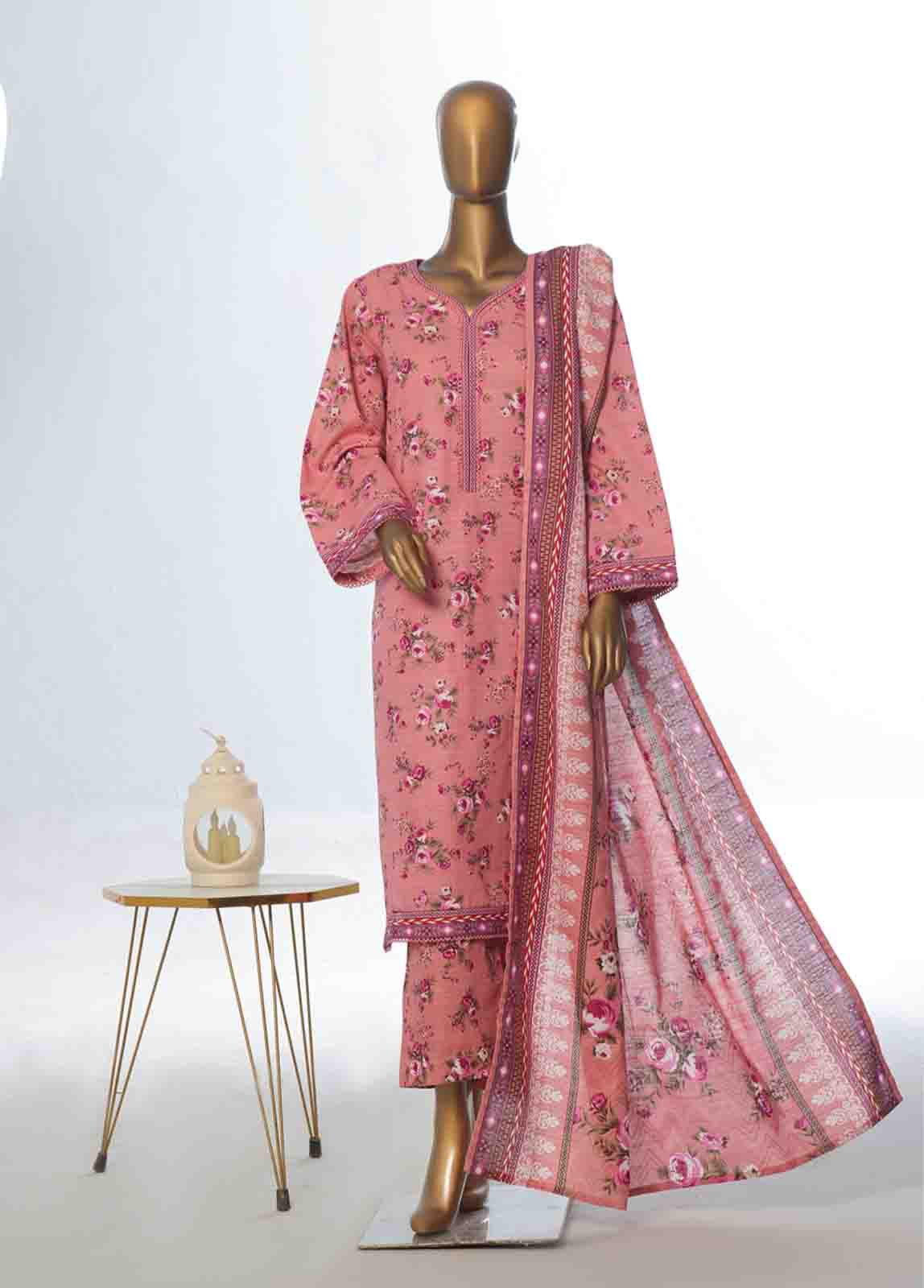 Bin Saeed Fabric - WK-086 B-3 Piece Khaddar Printed Suit