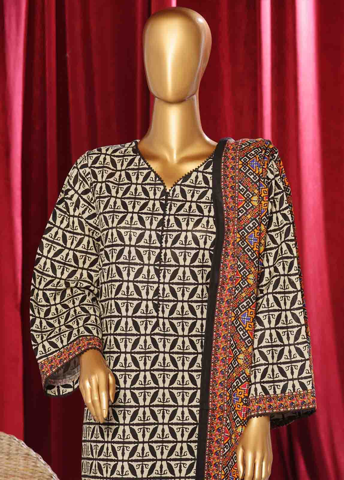 Bin Saeed Fabric - WK-087 B-3 Piece Khaddar Printed Suit