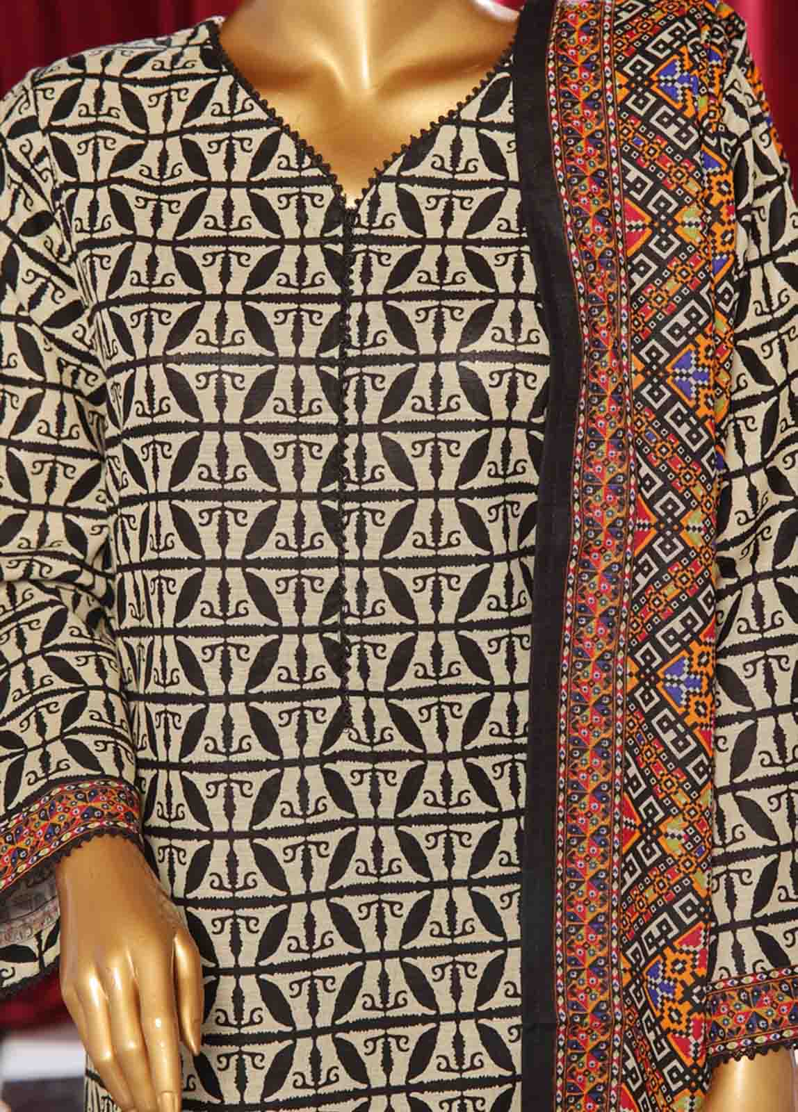 Bin Saeed Fabric - WK-087 B-3 Piece Khaddar Printed Suit