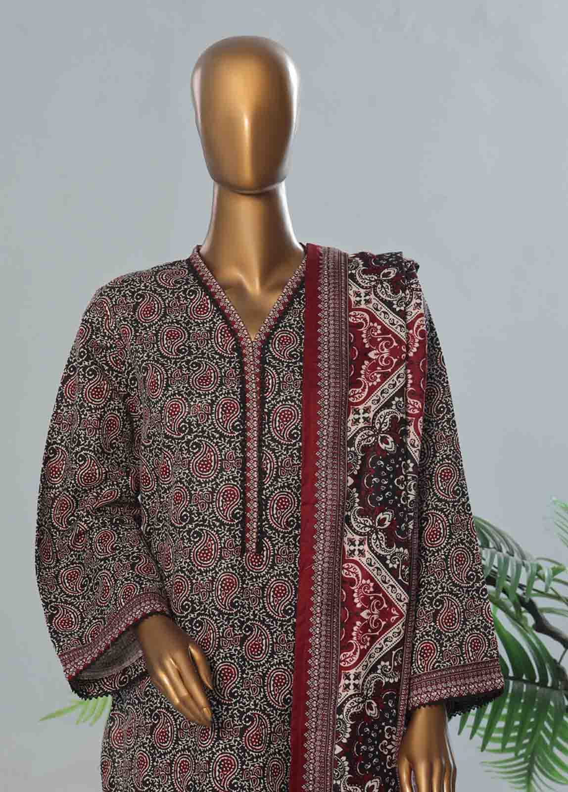 WK-089 B-3 Piece Khaddar Printed Suit