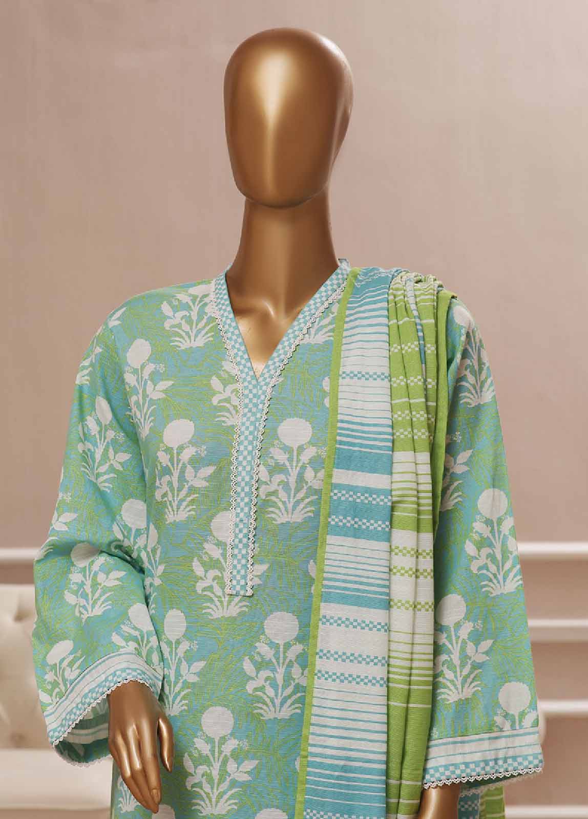 Bin Saeed Fabric - WK-091 R-3 Piece Khaddar Printed Suit